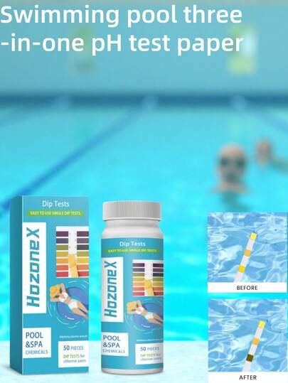 Strisce reattive multifunzionali per piscine e spa, strisce reattive per vasche idromassaggio, misurano accuratamente il valore di pH, durezza, cloro totale, alcalinità totale, acido cianurico e bromo, facili da monitorare la qualità dell'acqua della piscina, adatte per la pulizia della piscina da giardino. Questa carta reattiva per il test del pH a tre in uno è adatta per vasche idromassaggio e piscine spa.