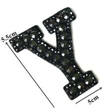 A-Z 1pc Black Letter Rhinestone Heat Transfer Patch DIY Shirt Jacket Name Rhinestone Applique Sew/Glue On Patch - Black - View 26