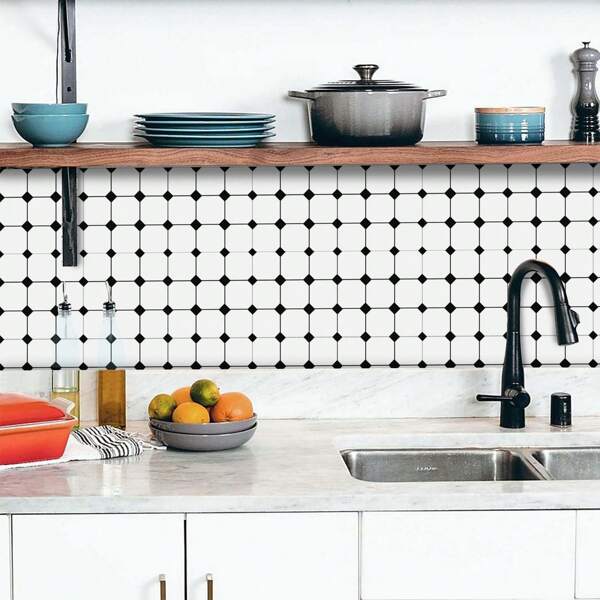 12/24pcs Simple Style Non-Slip Floor Stickers, Peel And Stick Home Decor Wall Stickers Durable Waterproof Tile Stickers For Living Room, Kitchen, 2 Sizes Available: 7.87X7.87 Inch / 11.81X11.81 Inch Kitchen Accessories Kitchen Items Kitchen Decor Floor Tiles Flooring