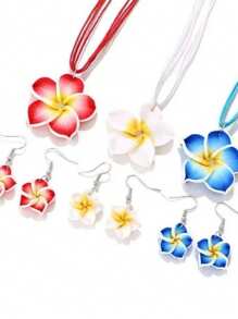 2 Stücke minimalistischer aber süßer Halsketten- und Ohrringe-Set, Farbverlauf Blumen Muster Dopamin Design, modischer eleganter Schmuck
