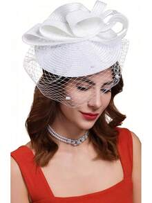 Derby Fascinators Women High Tea Party Hat Wedding Cocktail Flower Headware With Mesh And Feathers - Z-f0271-white - View 1