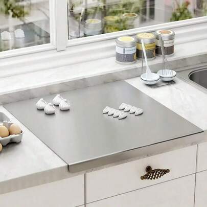 Stainless Steel Cutting Boards With Lip For Kitchen, Metal Cutting Board Over Sink, Non-Slip Stainless Steel Cutting Board Suitable For Meat, Fruits, Vegetables, Bread And Baking(Silver)