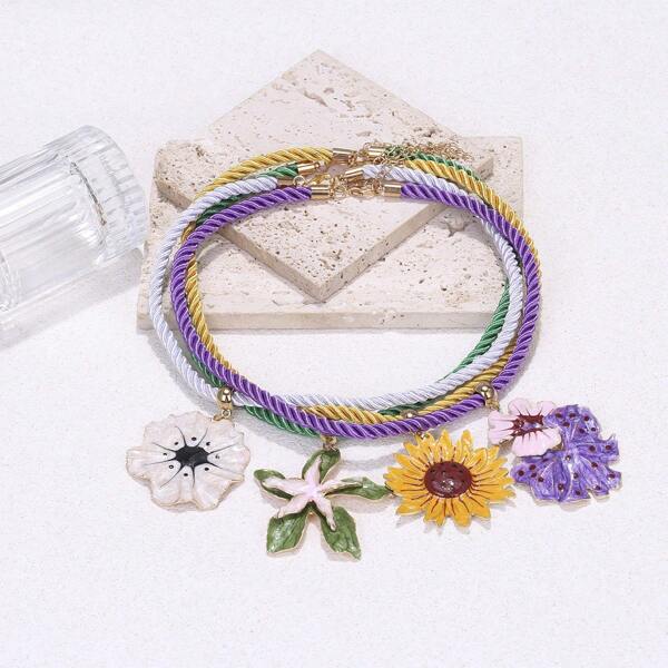 1 Peça Colar de Corda Multilayer com Pingente Floral de Verão, Acessório Colorido e Versátil, Adequado para Uso Diário por Mulheres