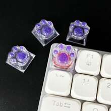 1 pièce Touche de clavier multicolore en résine ABS translucide en forme de patte de chat, convient pour les claviers mécaniques à axes croisés, accessoire