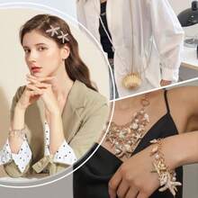 7pcs Mermaid Jewelry Set Seashell Starfish Necklace Bracelet Mermaid Costume Accories Pearl Collar Bib Pendant Necklace Hair Clip Crossbody Bag For Christmas Women Sea Beach - as pic - View 7