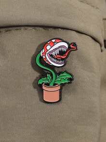 1 件绿色食人花珐琅别针卡通植物游戏灵感胸针翻领背包徽章时尚珠宝配饰礼物