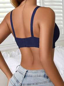 Sujetador sin costuras para mujer, sujetador de encaje floral de copa completa ajustable, ropa interior de mujer con tirantes con bordado de flores, sin almohadilla extraíble, cómodo y suave con tirantes anchos para dar forma y soporte, lencería moldeadora para comodidad y estilo - Azul - Ver 2