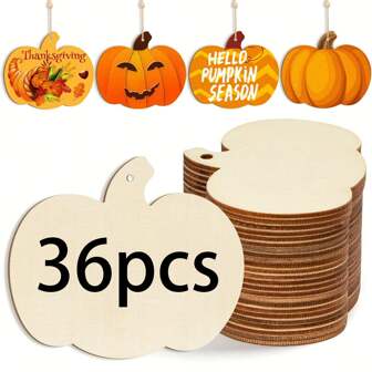 12/24/36 件亡灵节木制南瓜剪纸，节日 DIY 工艺用品，带孔的多季节木制南瓜板，圣诞节、感恩节、万圣节、复活节的悬挂饰品，无羽毛、无电池装饰品，家庭和厨房装饰的节日礼物 - 完美的礼物选择！