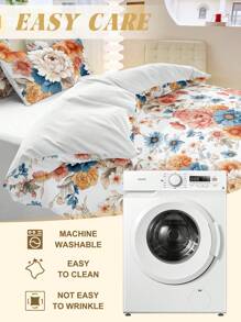 2/3pcs Duvet Cover Set, Floral Quilt Cover, Flower Bedding Set, Daisy And Rose, Skin-Friendly Comforter Cover Set, Soft And Comfortable Bedding Set For Bedroom, Printed Bedding Set, Washed Microfiber Duvet Cover, Breathable, Dustproof Non-Slip, Lightweight And Ailky Smooth,Suitable For All Seasons, For Twin/Queen/King,1pc Duvet Cover And 2/1pc Pillowcase, Perfect Holiday Gift,Fall Decor,Autumn Decor,Room Decor