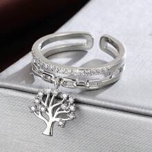 1pc Creative Tree Of Life Design Adjustable Ring With Artificial Zirconia Stones For Women