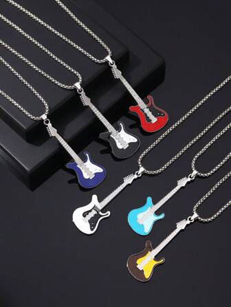 1pc Fashionable European & American Unisex Minimalist Guitar Shaped Pendant Necklace, Suitable For Daily Wear For Both Men And Women