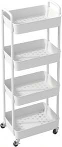4-Tier Plastic Rolling Utility Cart With Handle, Multi-Functional Storage Trolley For Office, Living Room, Kitchen, Movable Storage Organizer With Wheels, White - trắng - Xem 8