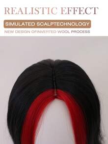 黑色长波浪假发 26 英寸挑染红色微卷大波浪自然造型轻盈透气合成纤维耐热假发适合女性日常使用派对假发角色扮演万圣节自然浪漫休闲街头假发