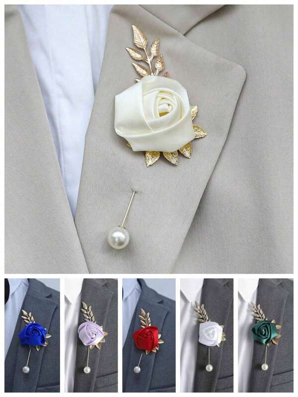 1Pc Rose Bud With Metal Accessories, High-End Chest Flower Suitable For Wedding Parties