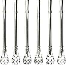 6 PCS Bombilla Yerba Mate Straws, Reusable Gourd Drinking Filter Spoon Straws 304 Stainless Steel 6.1 Inch, Long Beverage Pipe Stirring Filter Spoon For Mate Tea Coffee Travel Cup Beach Cocktail