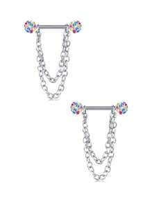 2pcs Nipples Rings For Women Stainless Steel Nipple Piercing CZ Heart Wing Barbell Nipple Rings Set Tongue Rings Set CZ Nipple Jewelry Cute Nipple Body Piercing Jewelry Gift