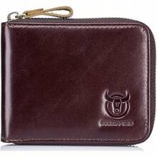 Mens Genuine Leather Zipper Wallet RFID Blocking Bifold Secure Zip Around Wallets Multi Credit Card Holder Purse (Handmade Coffee) - Brown-2 - View 1