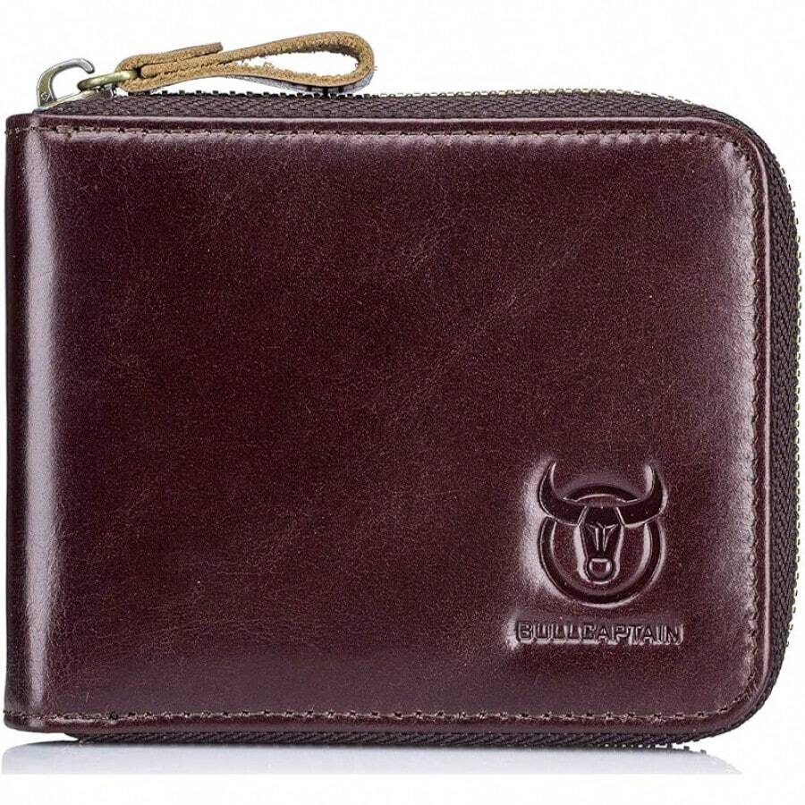 Mens Genuine Leather Zipper Wallet RFID Blocking Bifold Secure Zip Around Wallets Multi Credit Card Holder Purse (Handmade Coffee) - Brown-2 - View 1