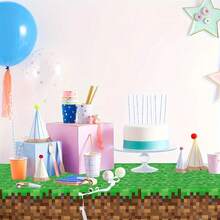 قطعة واحدة من قماش غطاء طاولة مستطيل تصميم بكسل قابل للتخلص منه، غطاء طاولة احتفالي، قماش طاولة البكسل الأخضر