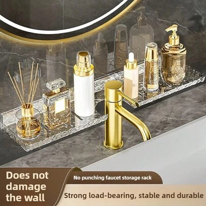 1pc Acrylic Water Tap Storage Rack, Wall Mounted Bathroom Sink Shelf Organizer, Applicable For Bathroom, Kitchen And Other Scenes