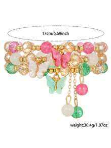 Set de 3 piezas de joyería con cuentas: collar con colgante de mariposa de vidrio y resina, pulsera, estilo bohemio, adecuado para uso diario y de fiesta de las mujeres