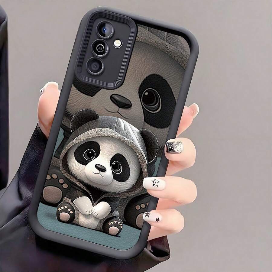 Cute Panda Pattern Fashion 1pc Cute Panda Anti-Fall Phone Case, Thickened Anti-Slip Protective Cover Compatible With IPhone, Compatible With Honor, Compatible With Redmi, Compatible With Galaxy Spring - Black - View 1