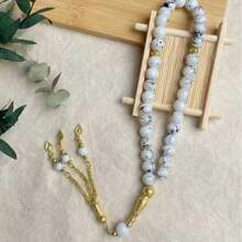 1 件 33 件 10 毫米大串珠金流苏玻璃念珠手链，串珠饰品，圣诞节、新年、情人节节日礼物