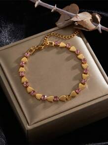 1pc Stainless Steel Sparkles Coffee Bean Design Bracelet, Minimalist Unique Pig Snout Cubic Zirconia Jewelry Accessory