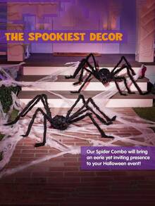1pc Realistic Giant Spider Decoration, Halloween Party Horror Prop, Autumn Decor, Home Decor, Halloween Decoration, Room Decoration - Black - View 3
