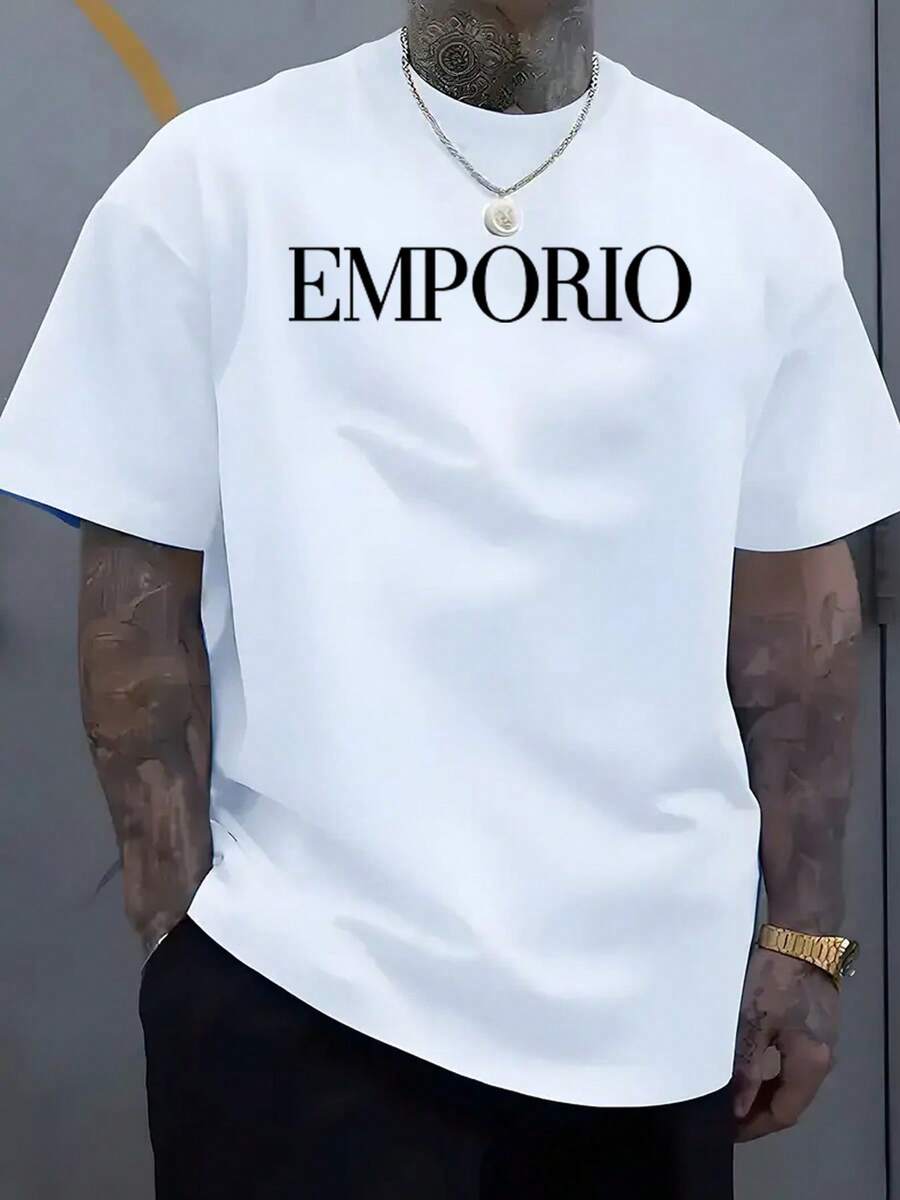 Herren Mode T-Shirt mit Buchstaben-Muster, Rundausschnitt, lässige Kurzarmform