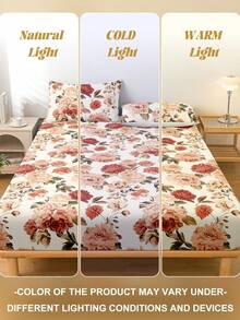 1件花卉图案床垫套，柔软舒适，夏日玫瑰设计，亲肤材质，四季皆宜，防尘防滑，适用于单人床/双人床/大号床/特大号床，可机洗（不含枕套），节日礼物，秋季装饰，卧室装饰 - 彩色 - 查看 8