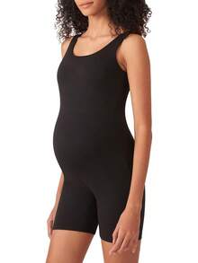 Women's Maternity Bodysuit Pregnancy Shapewear Double Lined Sleeveless Tank Top Shorts Romper Jumpsuit - Black - View 2