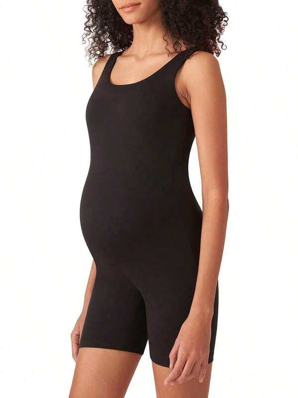 Women's Maternity Bodysuit Pregnancy Shapewear Double Lined Sleeveless Tank Top Shorts Romper Jumpsuit
