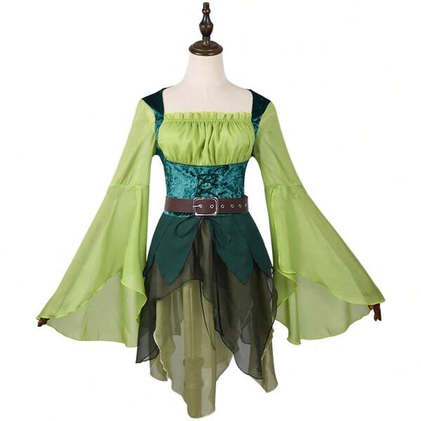 1 Piece Women's COS Fairy Medieval Green Fairy Dress Alice In Wonderland Halloween Role-Playing Costume