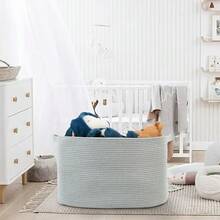 Extra Large Rectangle Storage Basket, 23.6" X 17" X 12" Gray Blanket Basket Storage For Living Room, Large Soft Woven Cotton Rope Basket, Kids Toy Baskets Organizer Bins, Wicker Basket - 彩色 - 查看 6