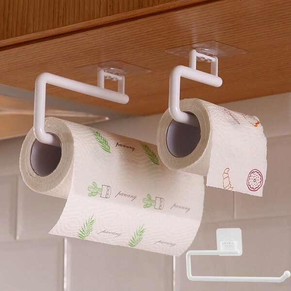 Soporte para toalla de papel sin clips de pared - Dispensador multiusos de papel de cocina, estante para papel higiénico, organizador de film transparente, estante para paños de limpieza, accesorio para baño y cocina con adhesivo resistente - Sin necesidad de electricidad