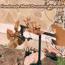 1pc Handmade Metal Drummer Windmill - No Electricity Needed, Self-Playing Outdoor Garden Decor With Cymbals & Drums, Weather-Resistant Halloween & Graduation Decoration For Yard, Terrace, Lawn, Windmills For The Yard, Patio Accent Piece