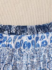 3 sztuki boho - eleganckie niebieskie spodnie wypoczynkowe z nadrukiem paisley i kwiatowym, jesienne ubrania