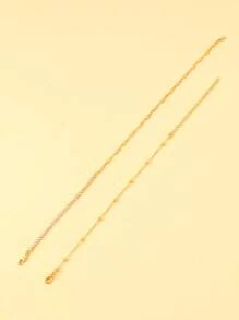 2 Stück Damen Mehrschichtiges goldenes Fußkettchen-Set mit Strass-Perlen-Kette, verstellbarer Sommerstrand Barfuß Accessoire