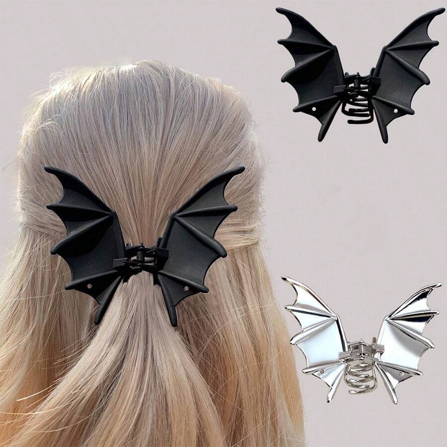 1 件哥特式金属蝙蝠翼发夹朋克风格发爪夹非常适合马尾辫和女性适合万圣节配饰主题活动装饰 - 彩色 - 查看 1