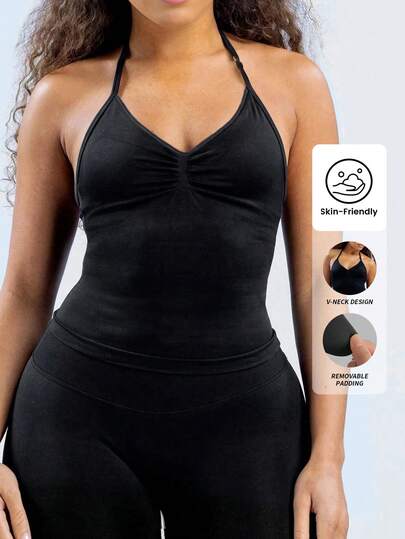 Yefecy New Impact Sports Yoga Vest Women's Fitness Yoga Top Gym Clothes Workout Backless Scrunch Built-In Bra With Cups Tops,Adjustable Straps