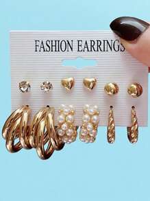 6 Paar Europäischer und Amerikanischer Grenzübergreifender Kunst Retro Geometrisch Perforiert Muster Ohrringe 6-teiliges Set Kreative Liebes Set Diamant Ohrringe Legierungs Ohrringe Schmuck Ohrringe