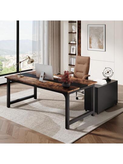 Tribesigns Desk, 160 80 Cm Large Computer Office Table, Study Room, Workstation Home Office, Moderne Vintage Bruin Zwart