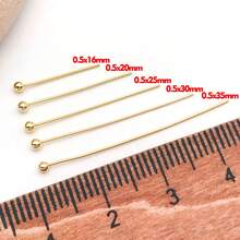 50pcs Ball Head Pins 18K Gold Plated Brass Ball Eye Pins 16/20/25/30/35mm Ball Headpins For DIY Charm Earrings Braceles Necklaces Crafts Jewelry Making