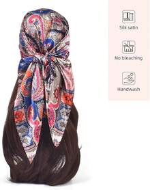 35 Inches Silk Head Scarf-Satin Hair Scarves Silk Bandana Scarf Headscarf For Women's Fashion Scarveshalloween - 腰果配佛陀粉紅 - 查看 11