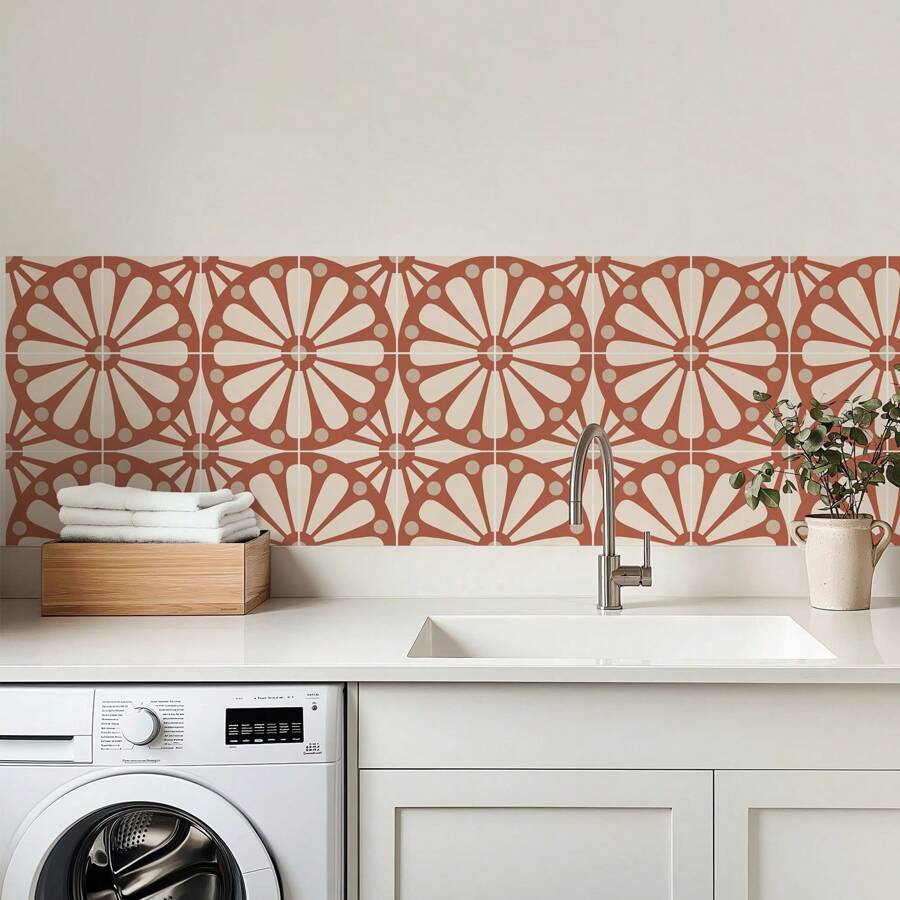 10 piezas de 15x15cm Pegatinas de azulejos de terracota en forma de sol estilo bohemio, autoadhesivas, impermeables, de vinilo, para decorar la pared, escaleras, cocina, baño, etc.