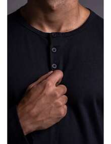 Long Sleeve Henley T-Shirt - 黑色 - 查看 2