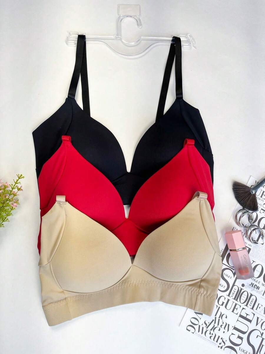 Kit 3 Bras Comfort Soft Wire-Free Bralette Comfortable Drop Microfiber Polyamide Quality Soft Does Not Wrinkle Bra Intimate Fashion Lingerie - 彩色 - 查看 1