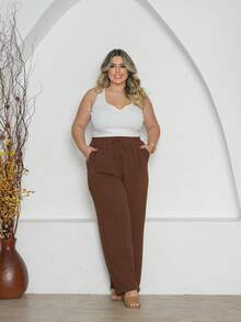 Duna Plus Size Trousers - 鏽棕色 - 查看 2