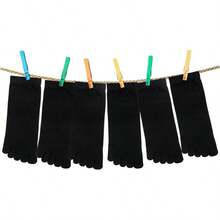 6 Pairs Cotton Toe Socks, Breathable Compression Crew Socks For Athletic Running, Sports, Yoga - Black - View 2